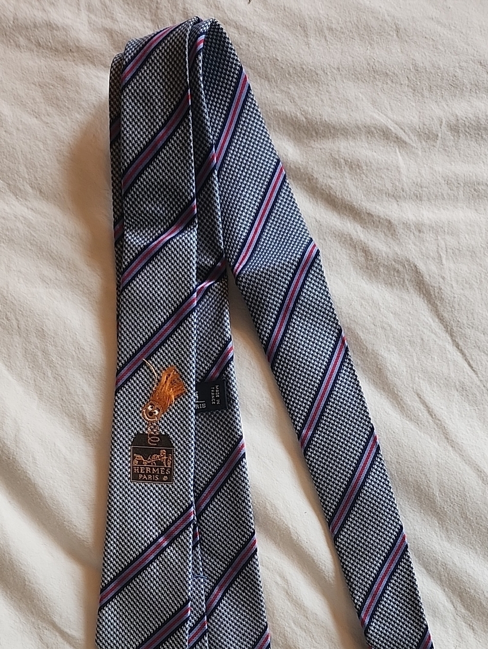 Hermes Jack In The Box Blue Stripe Silk Tie